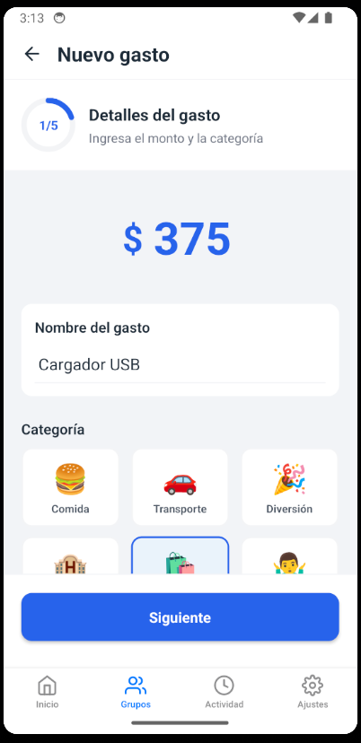 Registrar un gasto en SPLITT